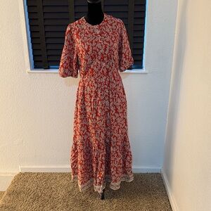 Madewell Red and White Floral Midi Dress
